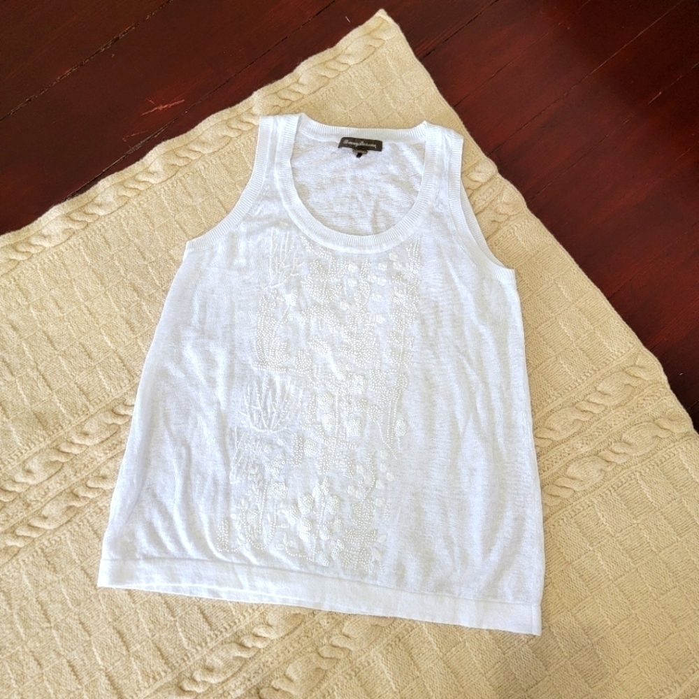 Tommy Bahama Lea Embellished Linen Tank size Small White